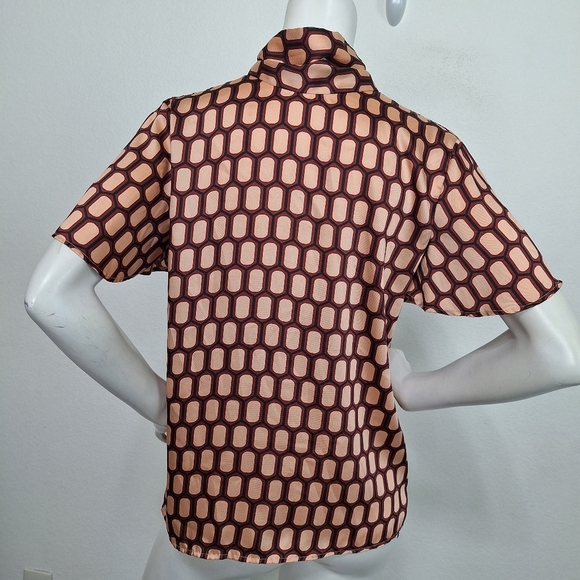 Zara Preppy Geometric Print Silky Business Casual High Neck Bow Tie Blouse Sz.S - Picture 8 of 10